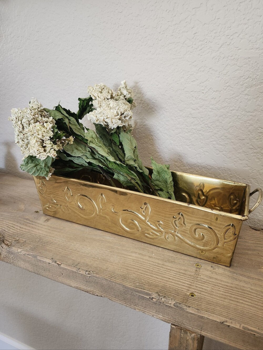 Vintage 14.5" Long Hosley International Brass Rectangular Planter Made In India